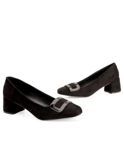 Andres Machado Black Suedette Block Heel