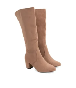 Andres Machado Taupe Suede Block Heel Boots