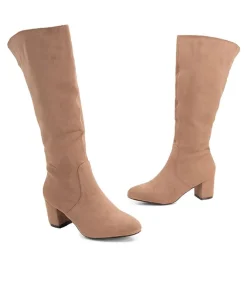 Andres Machado Taupe Suede Block Heel Boots