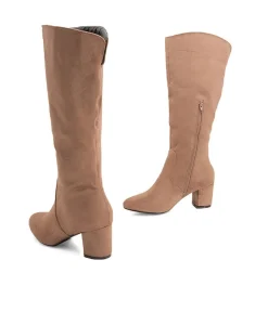 Andres Machado Taupe Suede Block Heel Boots