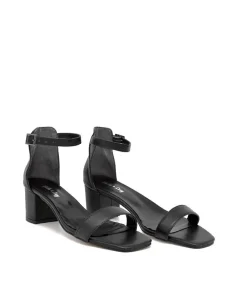 Barely There Black Leather Block Heels