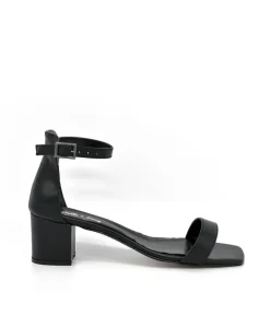 Barely There Black Leather Block Heels