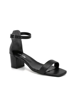 Barely There Black Leather Block Heels