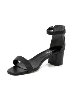 Barely There Black Leather Block Heels