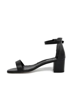 Barely There Black Leather Block Heels