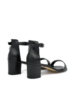 Barely There Black Leather Block Heels