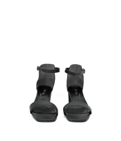 Barely There Black Leather Block Heels