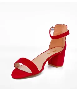 Barely There Red Suedette Block Heels