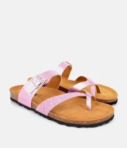 Beautiful Pink Metallic Leather Thong Sandal