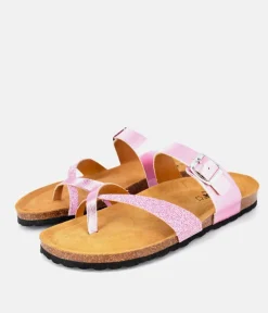 Beautiful Pink Metallic Leather Thong Sandal