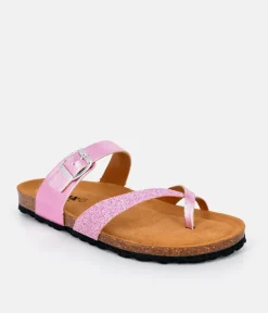 Beautiful Pink Metallic Leather Thong Sandal