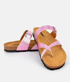 Beautiful Pink Metallic Leather Thong Sandal
