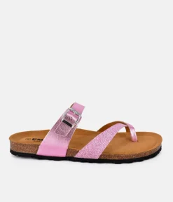 Beautiful Pink Metallic Leather Thong Sandal