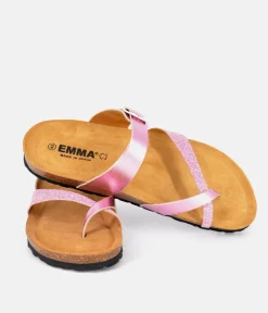Beautiful Pink Metallic Leather Thong Sandal