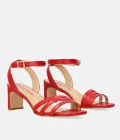 Beautiful Red Snake Block Heels