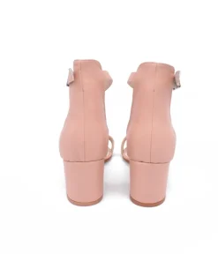 Beige Leather Barely There Block Heels