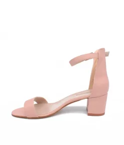 Beige Leather Barely There Block Heels