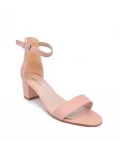 Beige Leather Barely There Block Heels