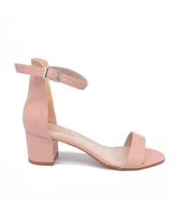 Beige Leather Barely There Block Heels