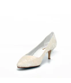 Belle & Lucy Champagne Bridal Lace Midi Heels