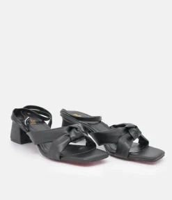 Belle & Lucy Dressy Black Block Heels Sandals