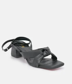 Belle & Lucy Dressy Black Block Heels Sandals