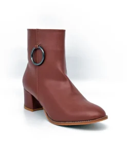 Belle & Lucy Dressy Brown Block Heel Ankle Boot