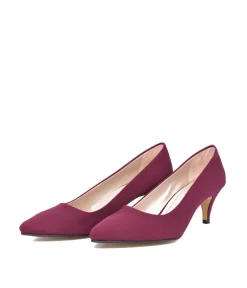 Belle & Lucy Stylish Burgundy Suede Midi Heels