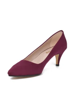 Belle & Lucy Stylish Burgundy Suede Midi Heels