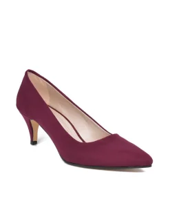 Belle & Lucy Stylish Burgundy Suede Midi Heels