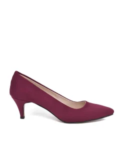 Belle & Lucy Stylish Burgundy Suede Midi Heels