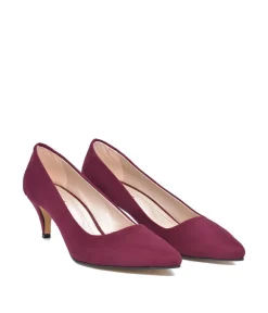 Belle & Lucy Stylish Burgundy Suede Midi Heels
