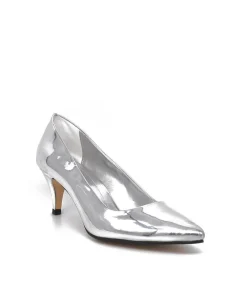 Belle & Lucy Stylish Metallic Silver Midi Heels