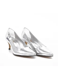Belle & Lucy Stylish Metallic Silver Midi Heels
