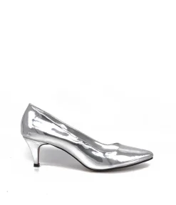 Belle & Lucy Stylish Metallic Silver Midi Heels