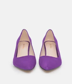 Belle & Lucy Stylish Purple Suede Midi Heels