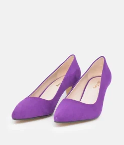 Belle & Lucy Stylish Purple Suede Midi Heels