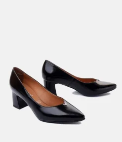Bioeco Classic Black Patent Block Heel Shoes