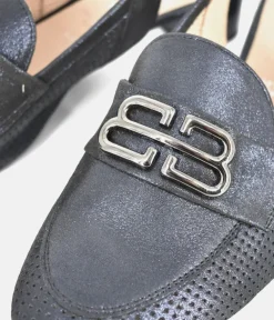 Bioeco Elegant Navy Shimmer Slingback Loafers