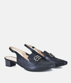 Bioeco Elegant Navy Shimmer Slingback Loafers