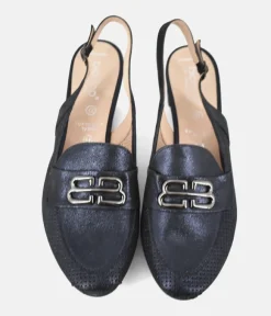 Bioeco Elegant Navy Shimmer Slingback Loafers