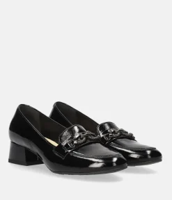 Bioeco Fashionable Black Patent Block Heel Loafers