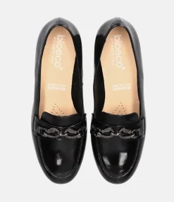 Bioeco Fashionable Black Patent Block Heel Loafers