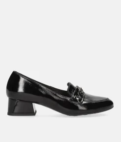 Bioeco Fashionable Black Patent Block Heel Loafers
