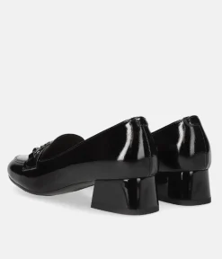 Bioeco Fashionable Black Patent Block Heel Loafers