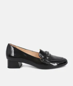 Bioeco Fashionable Black Patent Block Heel Loafers