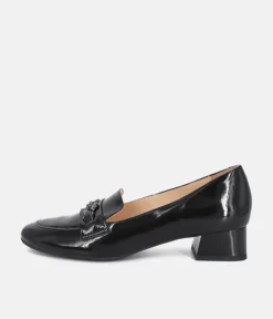 Bioeco Fashionable Black Patent Block Heel Loafers