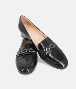 Bioeco Fashionable Black Patent Block Heel Loafers