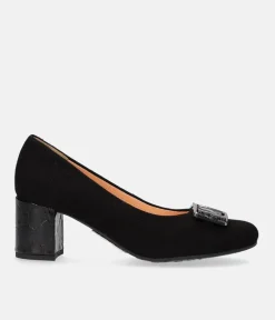 Bioeco Plush Black Suede Block Heel Shoes
