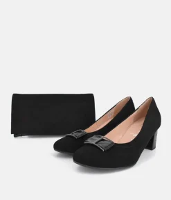 Bioeco Plush Black Suede Block Heel Shoes